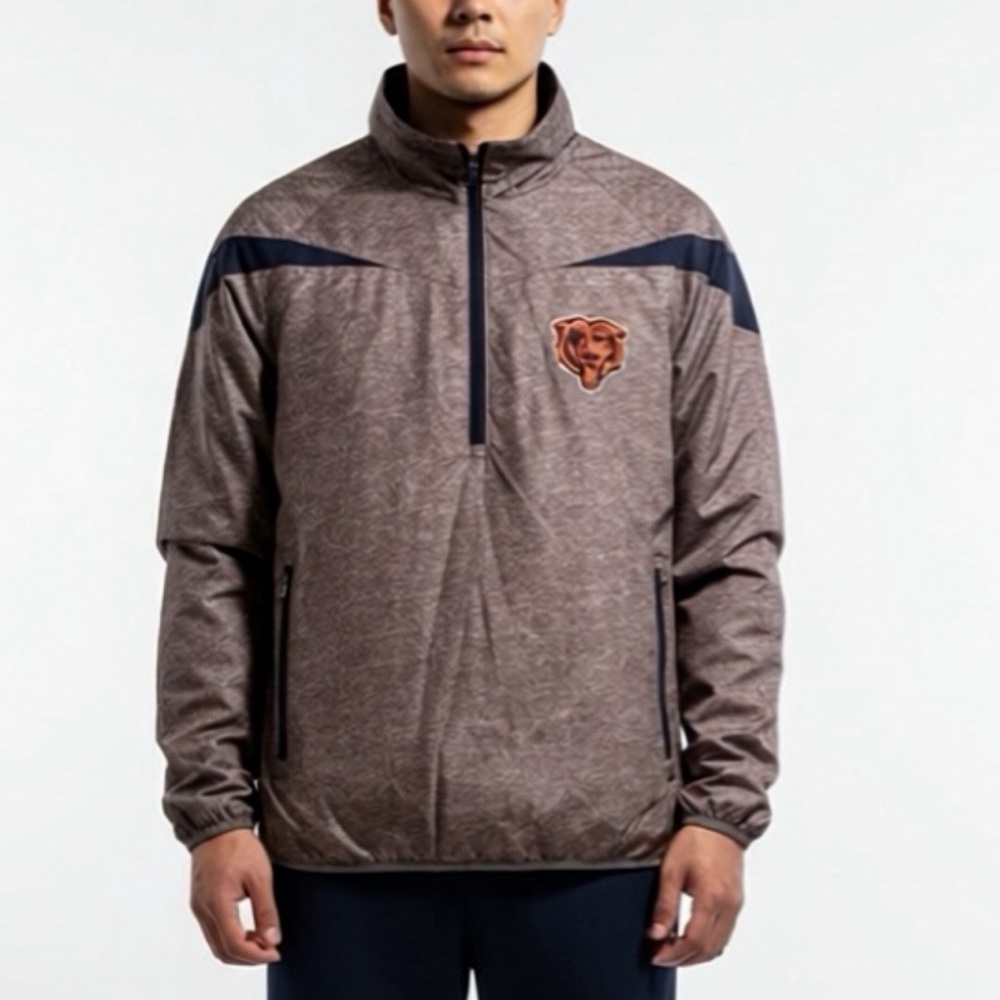 Men's Bears Grey‎ 1/4 Zip Windbreaker with NFL Bears Logo - XL